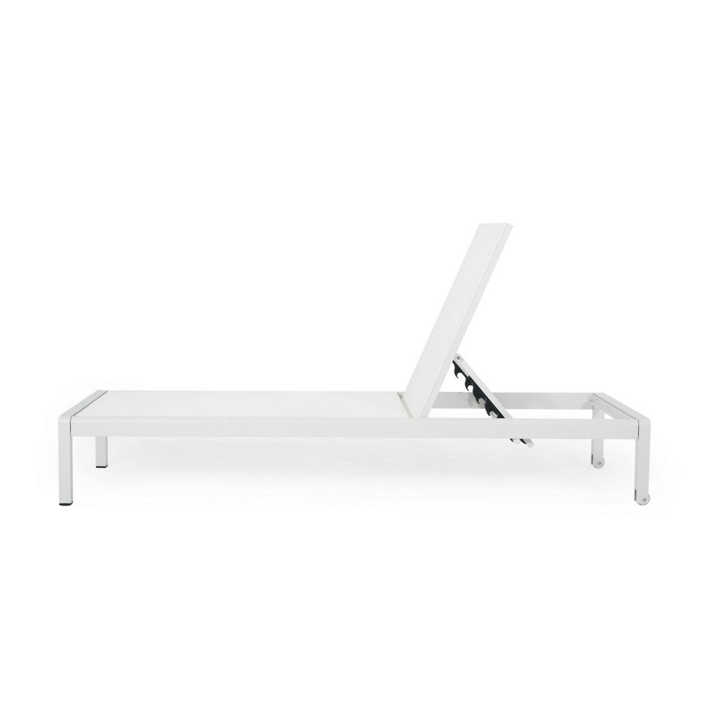 Kory Outdoor Lounge Chaise, 78 Inch White Mesh Fabric and Aluminum -BM324968