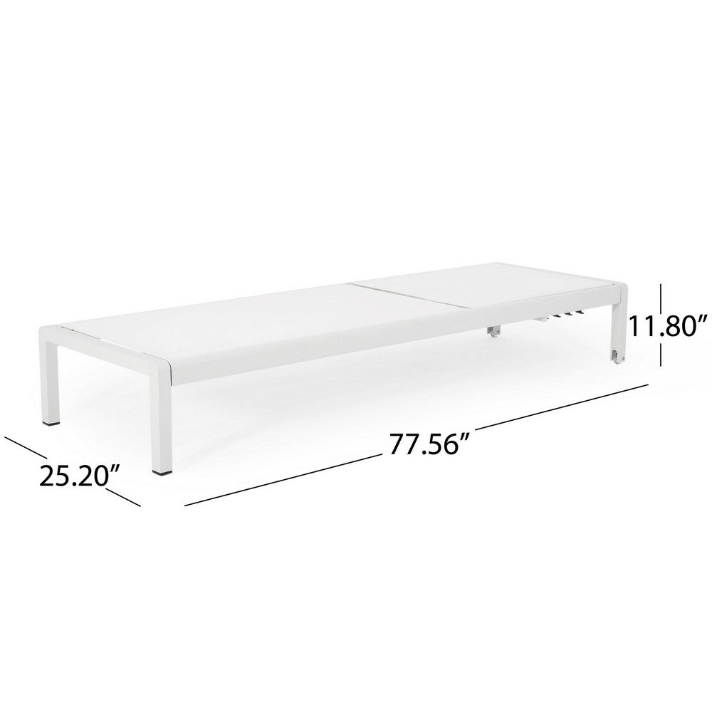 Kory Outdoor Lounge Chaise, 78 Inch White Mesh Fabric and Aluminum -BM324968