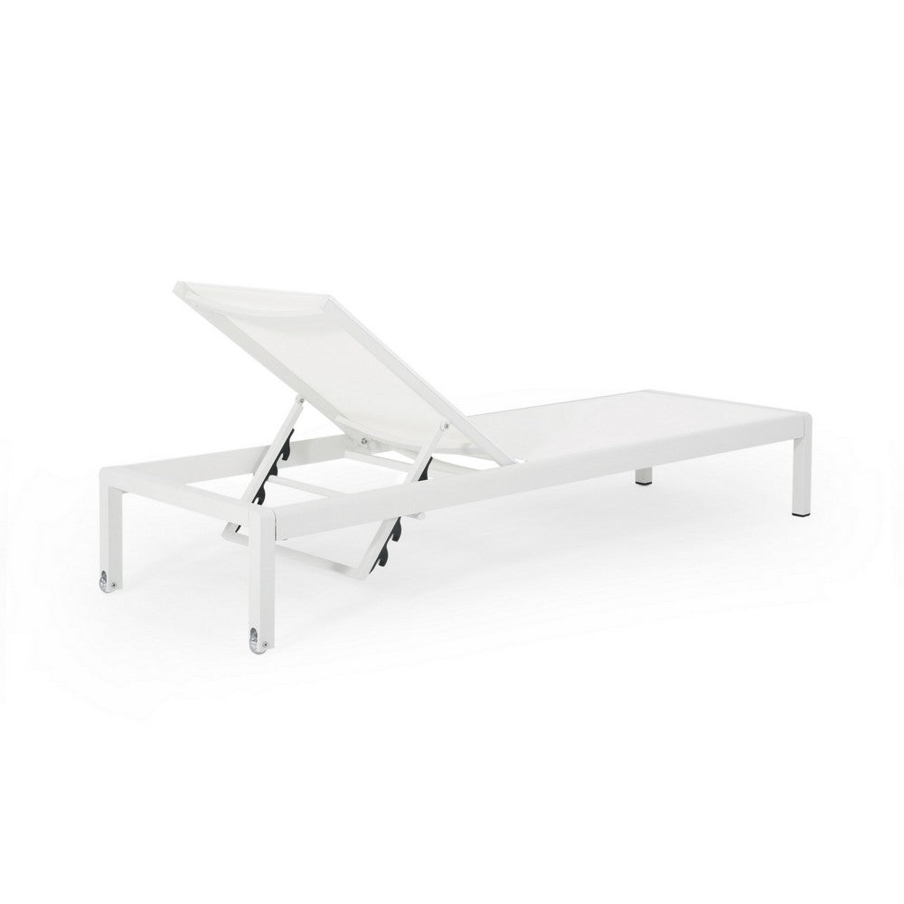 Kory Outdoor Lounge Chaise, 78 Inch White Mesh Fabric and Aluminum -BM324968