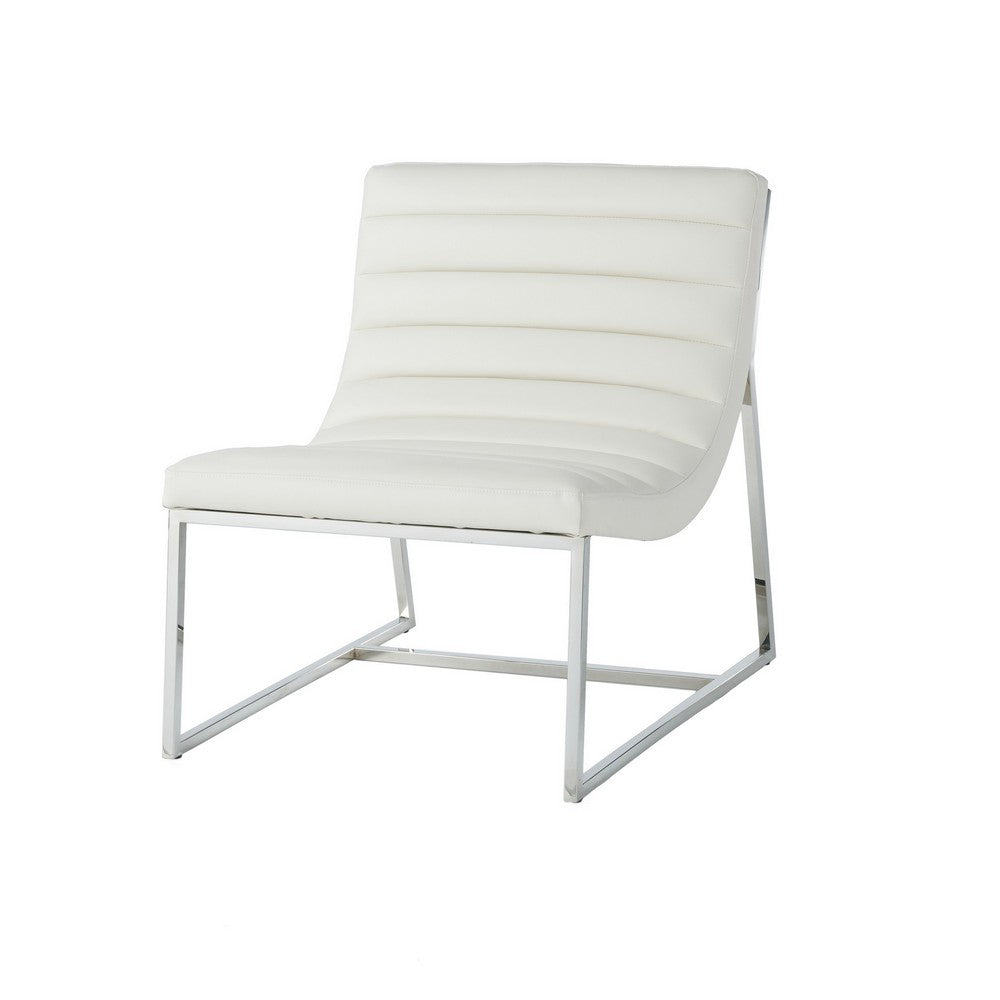 Roll Accent Side Chair, Chrome Stainless Steel, Plush White Leather -BM324971