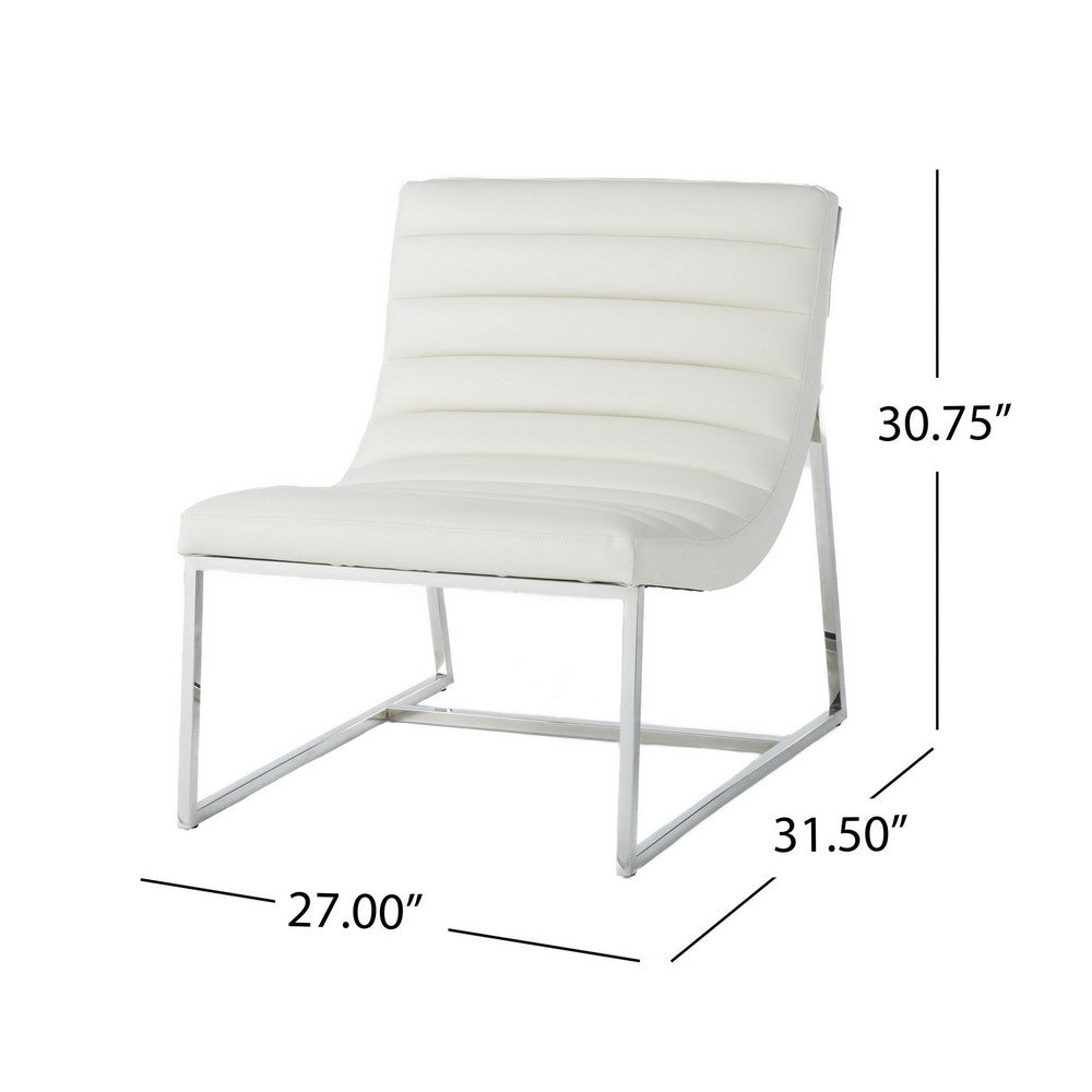Roll Accent Side Chair, Chrome Stainless Steel, Plush White Leather -BM324971