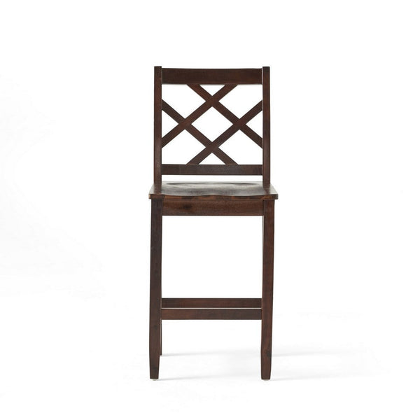 Counter Height Saddle Stool Chairs Set of 2, Dark Brown Acacia Wood -BM324972