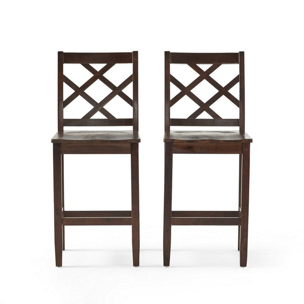 Counter Height Saddle Stool Chairs Set of 2, Dark Brown Acacia Wood