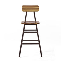 Barstool Chair Set of 2, Natural Brown Wood Open Back, Gray Metal -BM324973