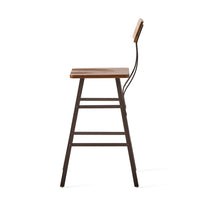 Barstool Chair Set of 2, Natural Brown Wood Open Back, Gray Metal -BM324973