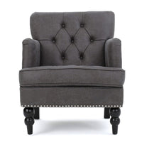Lit Accent Armchair, Gray Microfiber Fabric, Button Tufted Design -BM324975