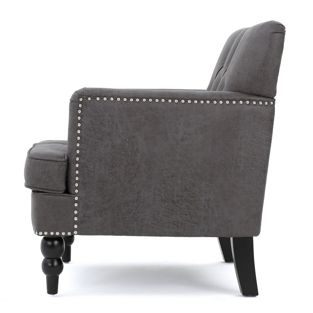 Lit Accent Armchair, Gray Microfiber Fabric, Button Tufted Design -BM324975