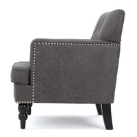 Lit Accent Armchair, Gray Microfiber Fabric, Button Tufted Design -BM324975