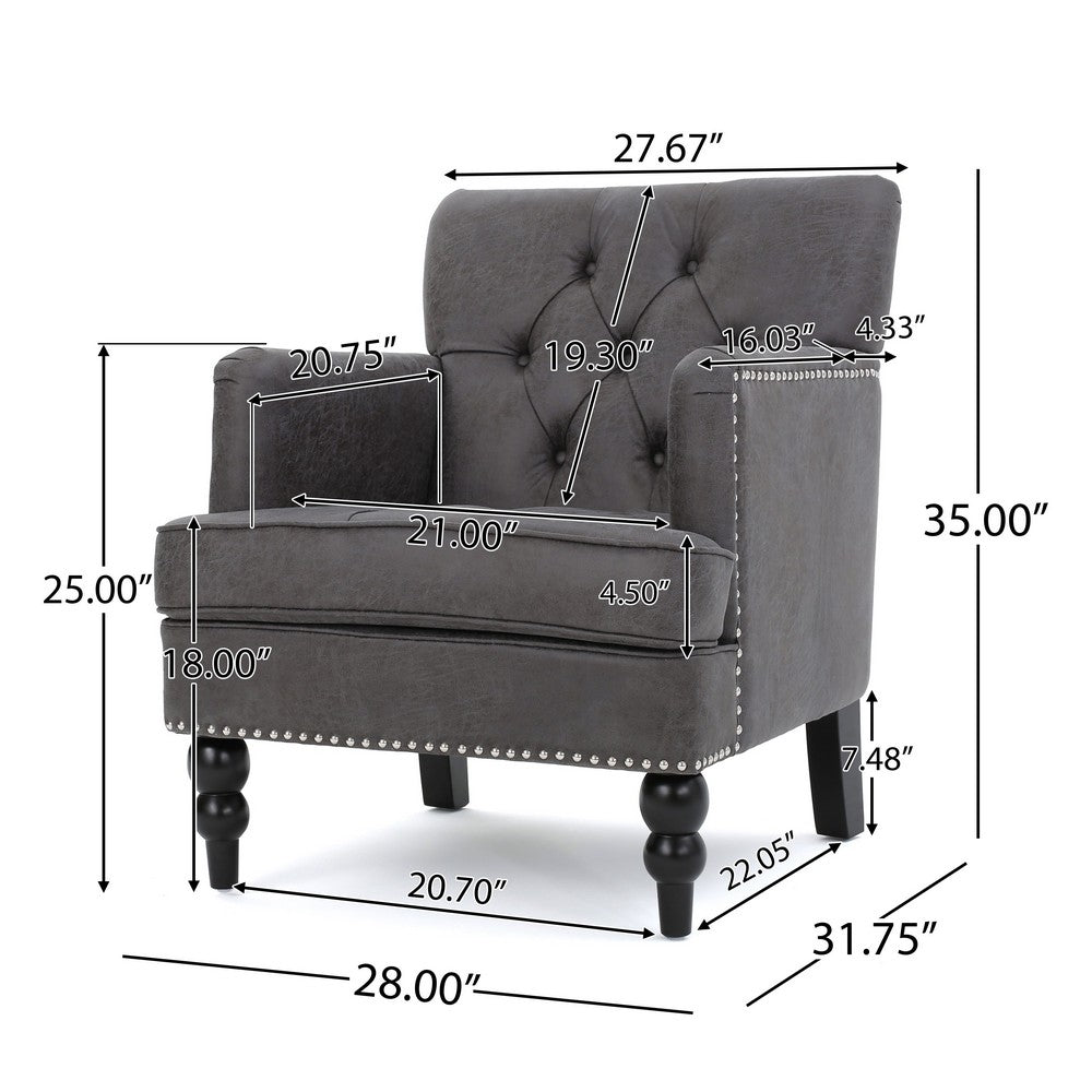 Lit Accent Armchair, Gray Microfiber Fabric, Button Tufted Design -BM324975