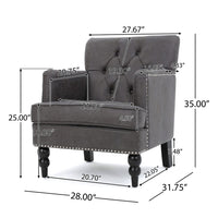 Lit Accent Armchair, Gray Microfiber Fabric, Button Tufted Design -BM324975