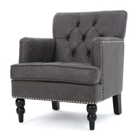 Lit Accent Armchair, Gray Microfiber Fabric, Button Tufted Design -BM324975