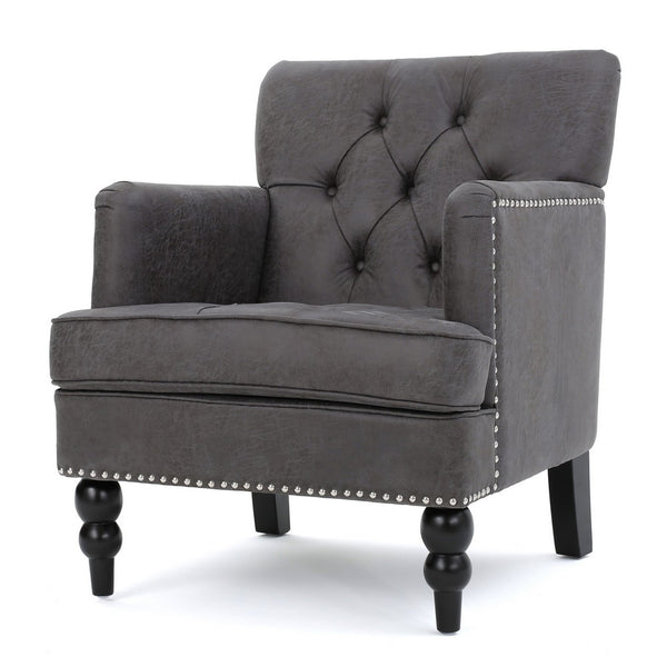 Lit Accent Armchair, Gray Microfiber Fabric, Button Tufted Design -BM324975