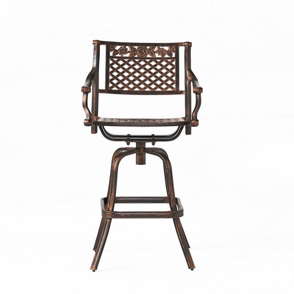 Kaven Outdoor Swivel Barstool Chair, Copper Brown Metal Lattice Design -BM324976