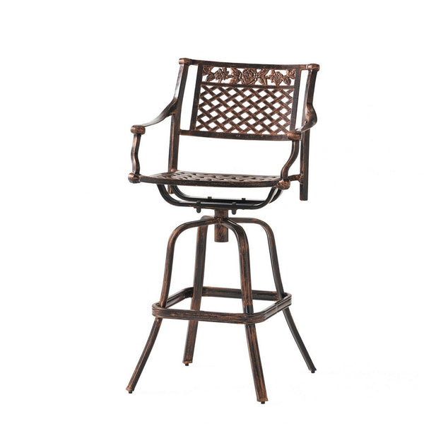Kaven Outdoor Swivel Barstool Chair, Copper Brown Metal Lattice Design