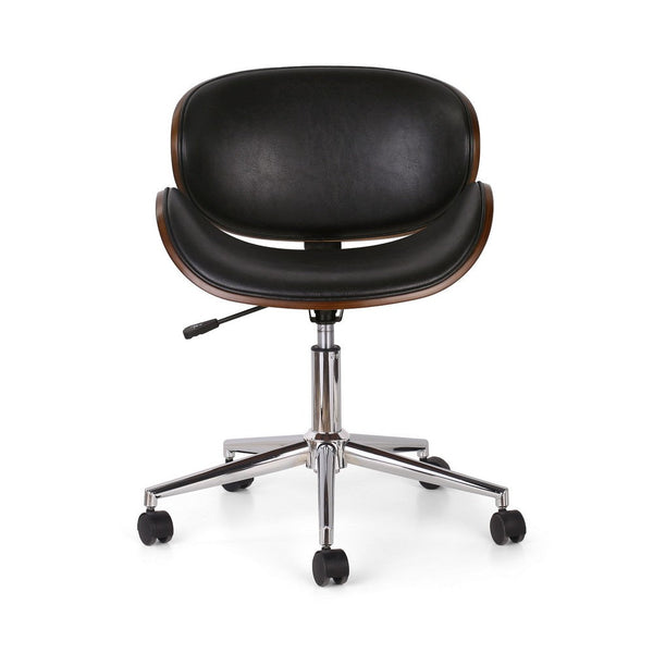 Rimi Swivel Office Chair, Gas Lift, Brown, Black Faux Leather, Chrome -BM324978