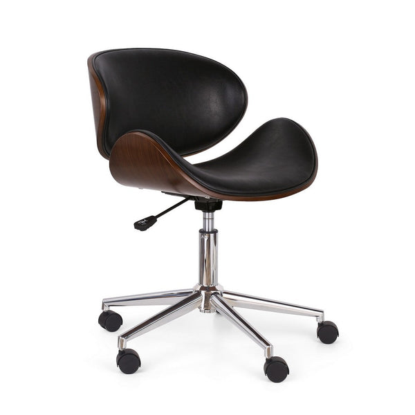 Rimi Swivel Office Chair, Gas Lift, Brown, Black Faux Leather, Chrome