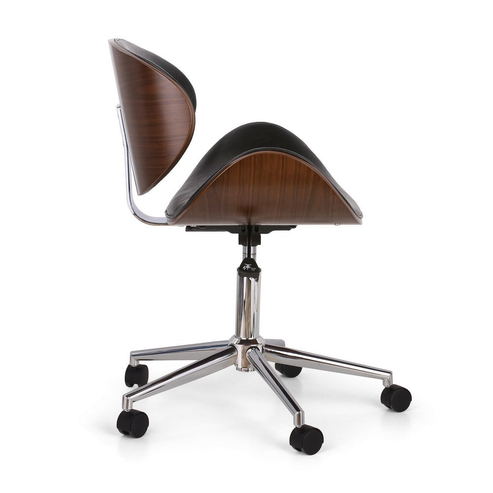Rimi Swivel Office Chair, Gas Lift, Brown, Black Faux Leather, Chrome -BM324978