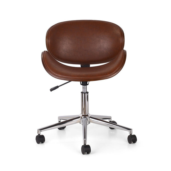 Rimi Swivel Rolling Office Chair, Gas Lift, Brown Faux Leather, Chrome -BM324982