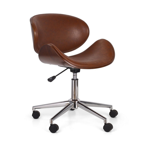 Rimi Swivel Rolling Office Chair, Gas Lift, Brown Faux Leather, Chrome