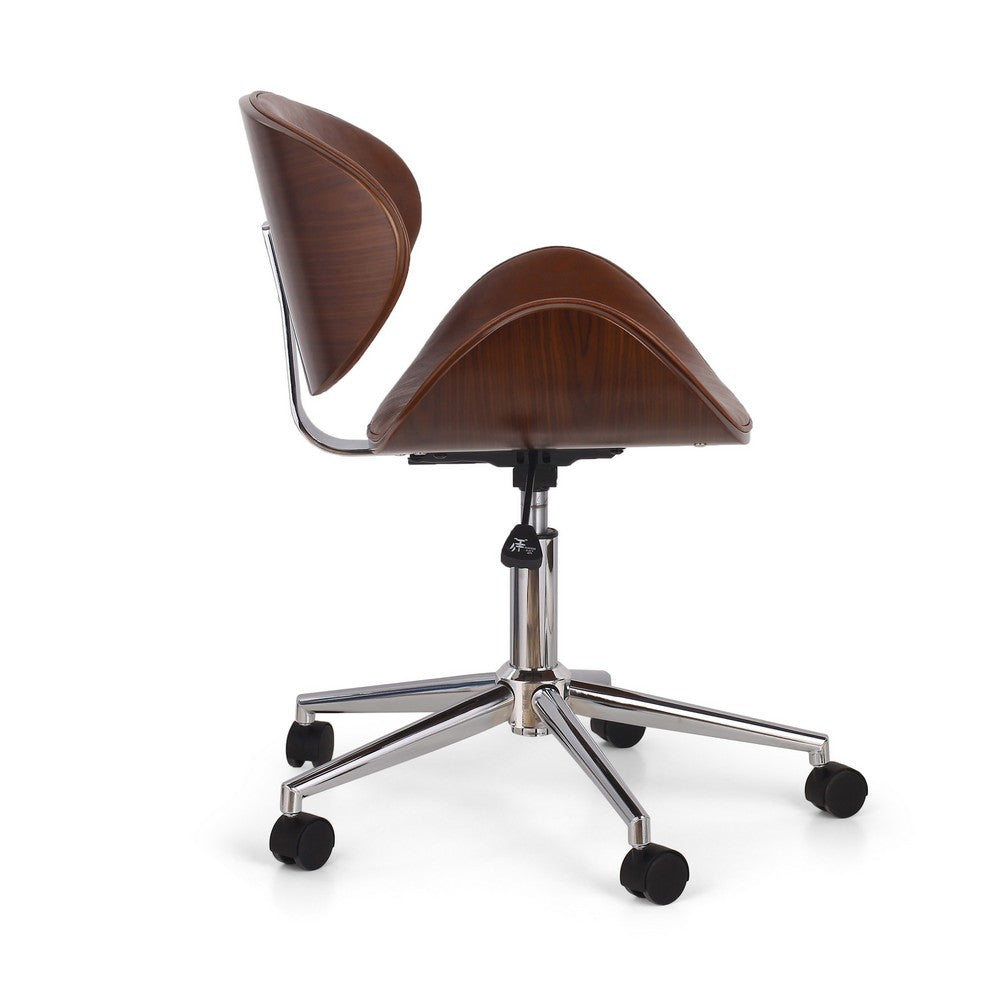 Rimi Swivel Rolling Office Chair, Gas Lift, Brown Faux Leather, Chrome -BM324982