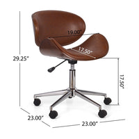 Rimi Swivel Rolling Office Chair, Gas Lift, Brown Faux Leather, Chrome -BM324982