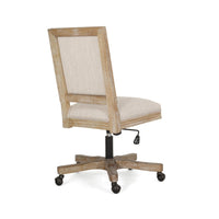 Swivel Rolling Office Chair, Beige Fabric, Weathered Light Brown Wood -BM324983