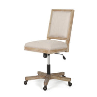Swivel Rolling Office Chair, Beige Fabric, Weathered Light Brown Wood -BM324983