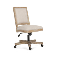 Swivel Rolling Office Chair, Beige Fabric, Weathered Light Brown Wood -BM324983