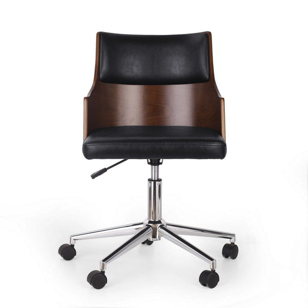 Rolling Swivel Office Chair, Black Faux Leather, Dark Brown, Chrome -BM324990