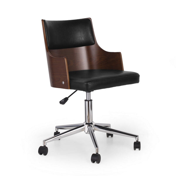 Rolling Swivel Office Chair, Black Faux Leather, Dark Brown, Chrome