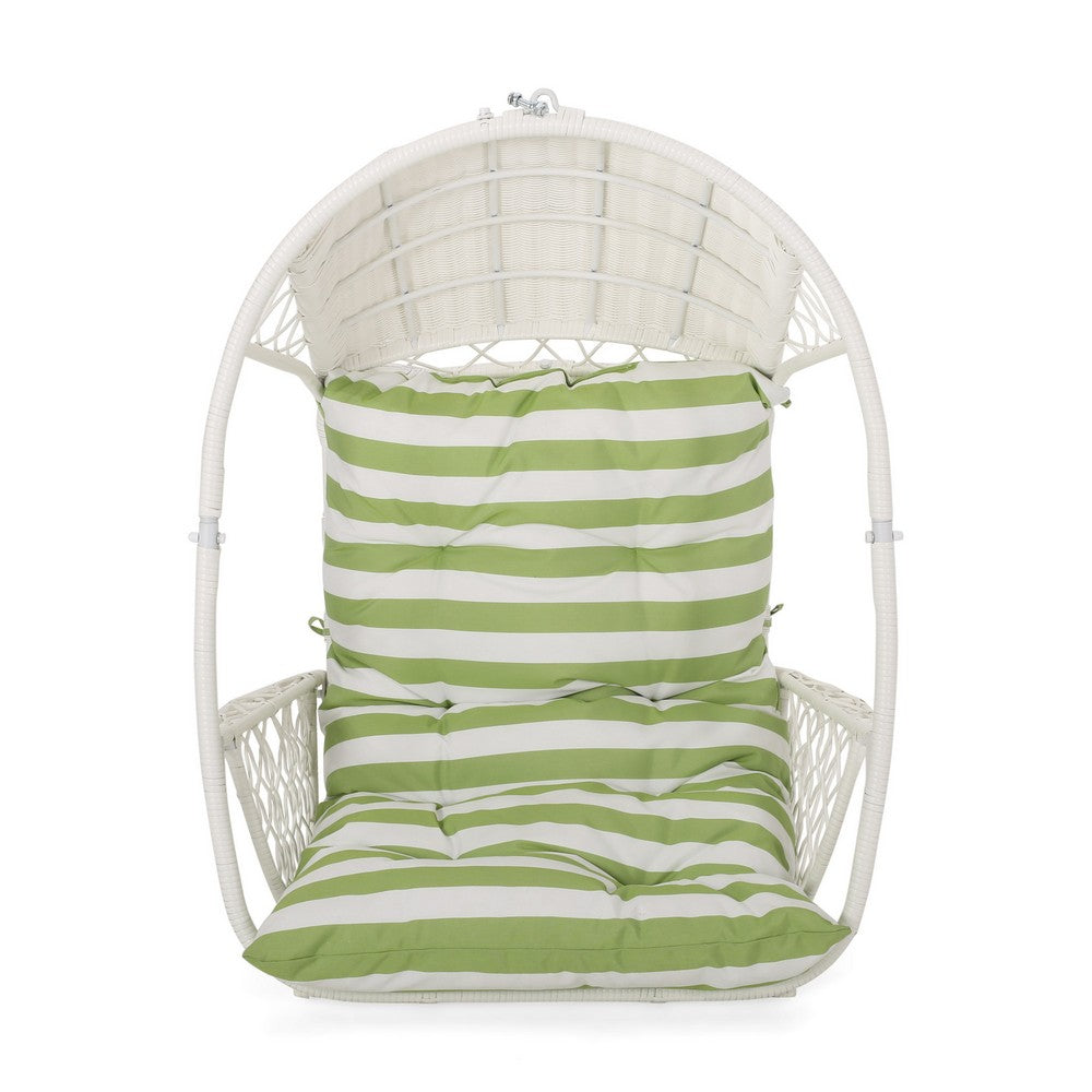 Ory Outdoor Hanging Chair, Cocoon Shape Abstract Design, White Rattan -BM324998