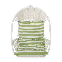 Ory Outdoor Hanging Chair, Cocoon Shape Abstract Design, White Rattan -BM324998