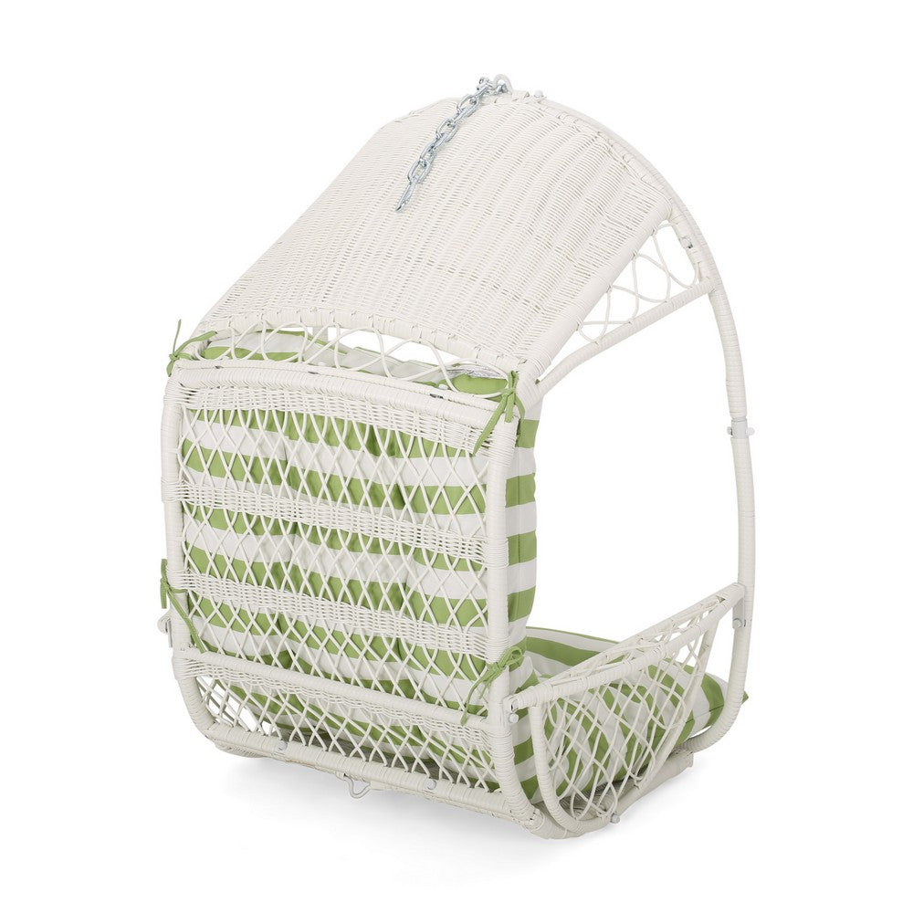 Ory Outdoor Hanging Chair, Cocoon Shape Abstract Design, White Rattan -BM324998