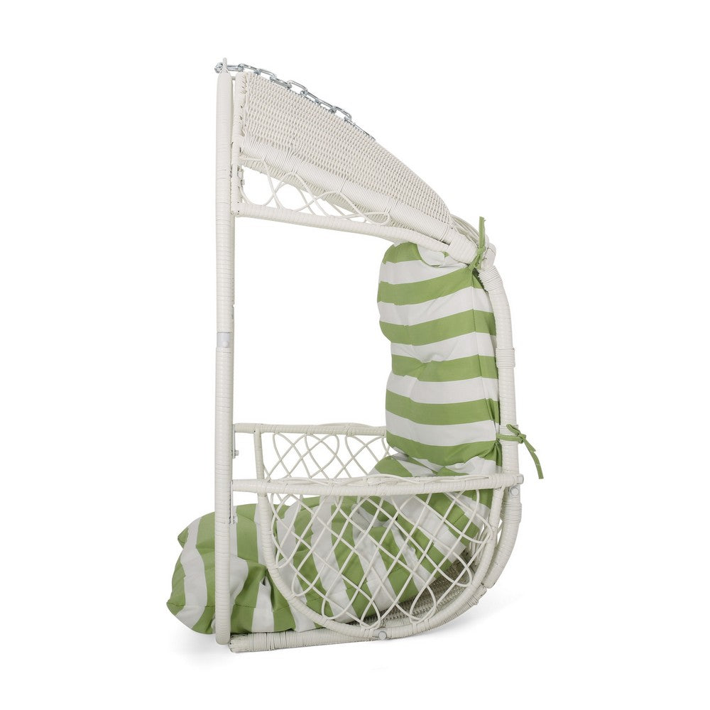 Ory Outdoor Hanging Chair, Cocoon Shape Abstract Design, White Rattan -BM324998