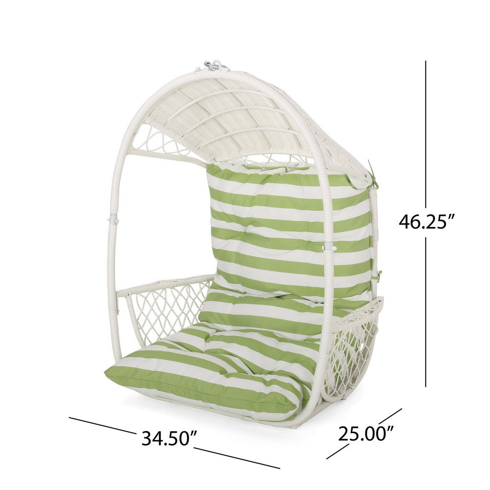 Ory Outdoor Hanging Chair, Cocoon Shape Abstract Design, White Rattan -BM324998