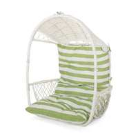 Ory Outdoor Hanging Chair, Cocoon Shape Abstract Design, White Rattan -BM324998