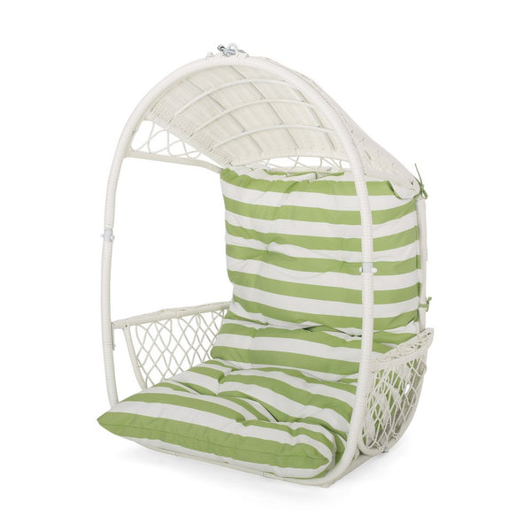 Ory Outdoor Hanging Chair, Cocoon Shape Abstract Design, White Rattan -BM324998