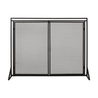 Fireplace Screen, 2 Doors, Open Diamond Mesh Design, Matte Black Iron -BM324999