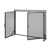 Fireplace Screen, 2 Doors, Open Diamond Mesh Design, Matte Black Iron -BM324999