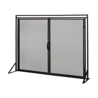 Fireplace Screen, 2 Doors, Open Diamond Mesh Design, Matte Black Iron -BM324999
