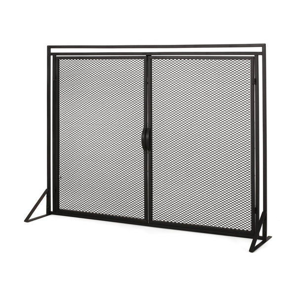 Fireplace Screen, 2 Doors, Open Diamond Mesh Design, Matte Black Iron -BM324999