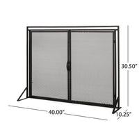 Fireplace Screen, 2 Doors, Open Diamond Mesh Design, Matte Black Iron -BM324999
