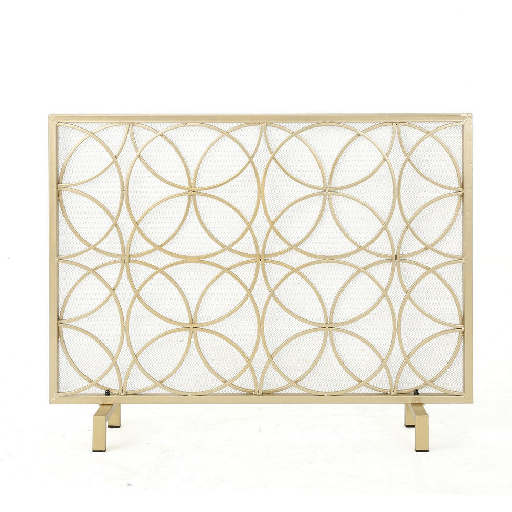 Gold Fireplace Screen, Single Panel Overlapping Circle Design, 41x31 -BM325000