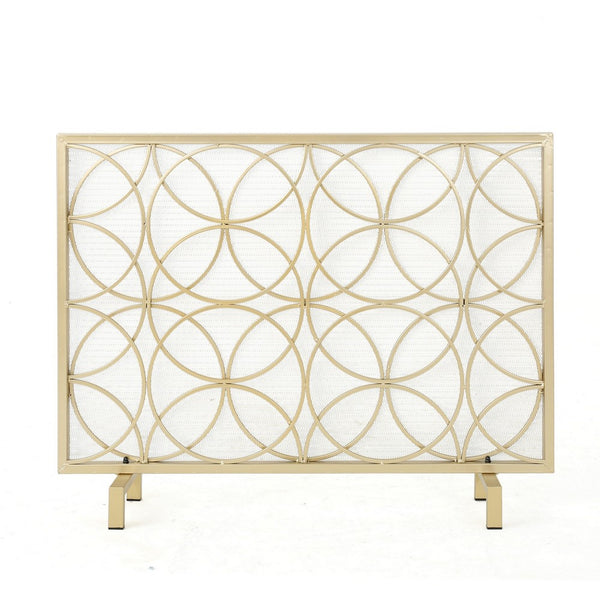 Gold Fireplace Screen, Single Panel Overlapping Circle Design, 41x31 -BM325000