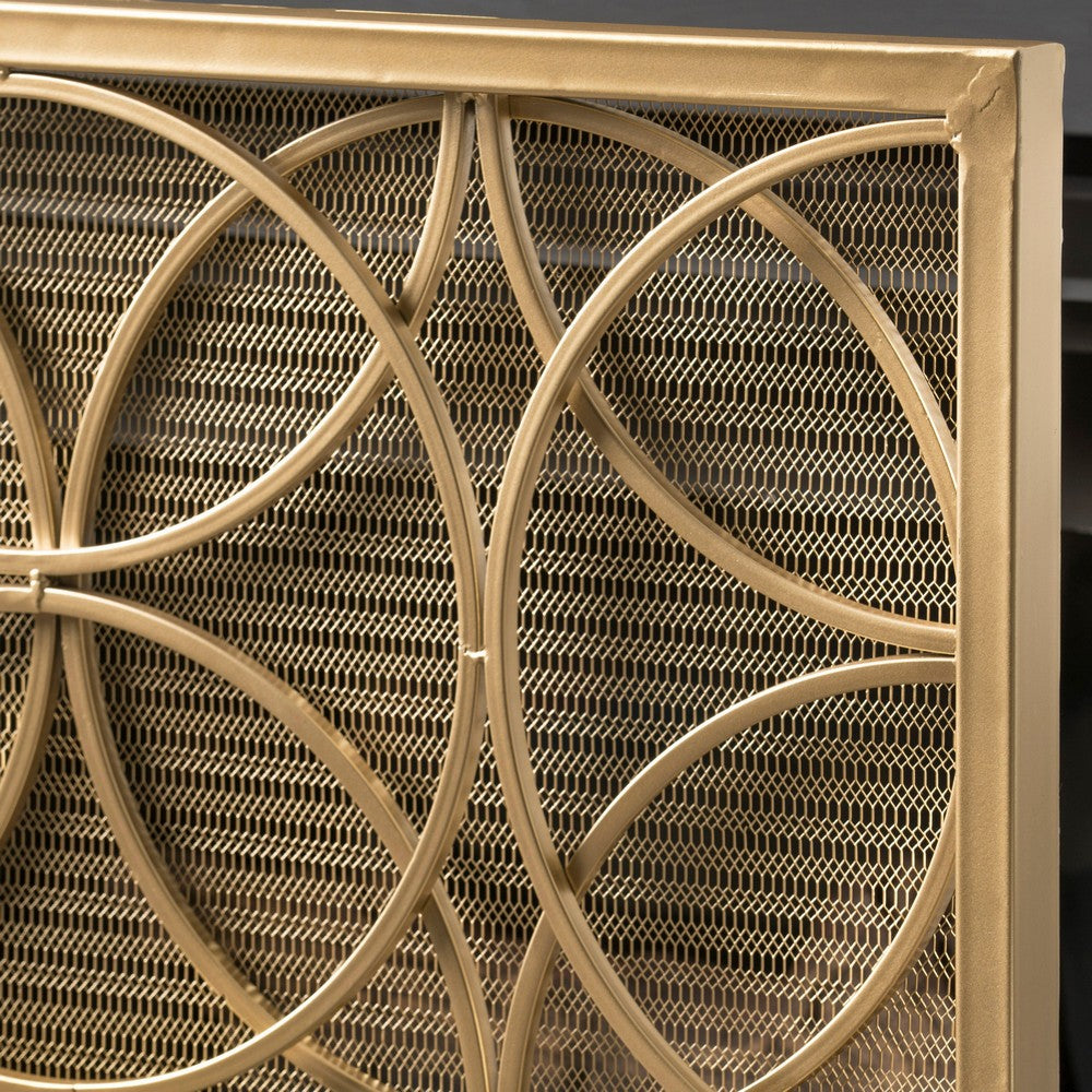 Gold Fireplace Screen, Single Panel Overlapping Circle Design, 41x31 -BM325000