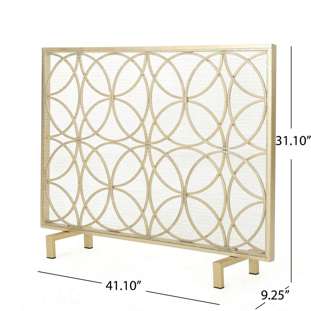 Gold Fireplace Screen, Single Panel Overlapping Circle Design, 41x31 -BM325000