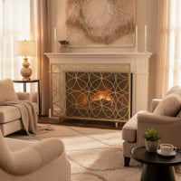 Gold Fireplace Screen, Single Panel Overlapping Circle Design, 41x31 -BM325000