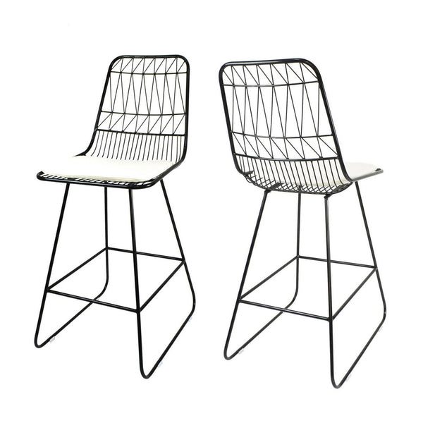 Outdoor Counter Stool Chair Set of 2, Black Iron Frame Construction -BM325003
