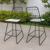 Outdoor Counter Stool Chair Set of 2, Black Iron Frame Construction -BM325003