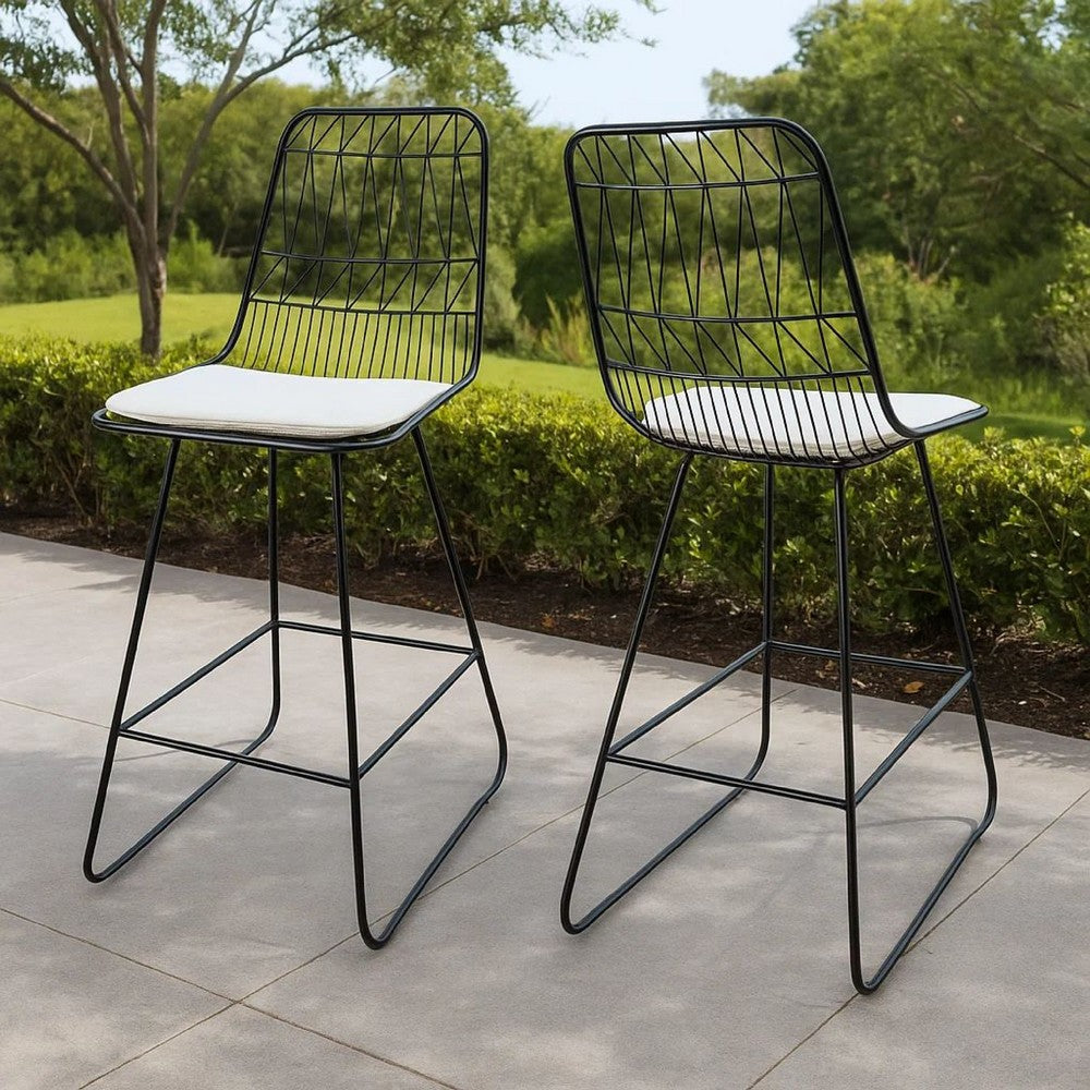 Outdoor Counter Stool Chair Set of 2, Black Iron Frame Construction -BM325003